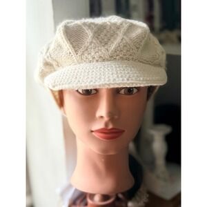 Ann Taylor Loft Newsboy Cap Womens OS Cream White Cable Knit Hat